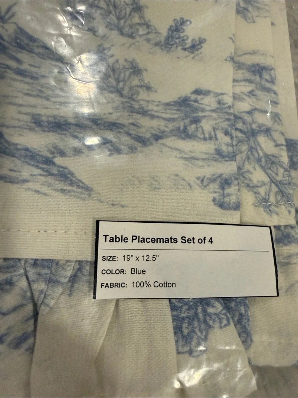 Friend of Mine Toile Table Placemats (Set of 4) Blue / White Color 19